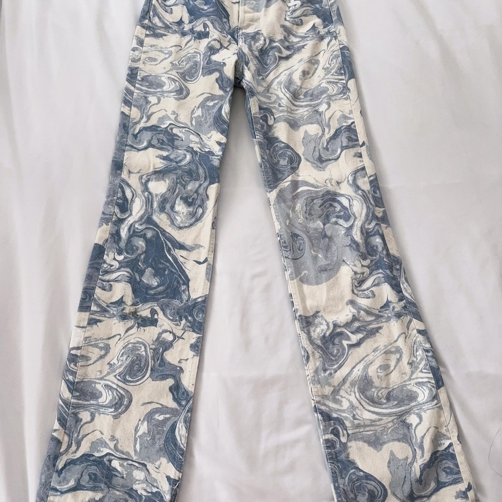 Reformation Blue and White Swirl Women Flare Jeans